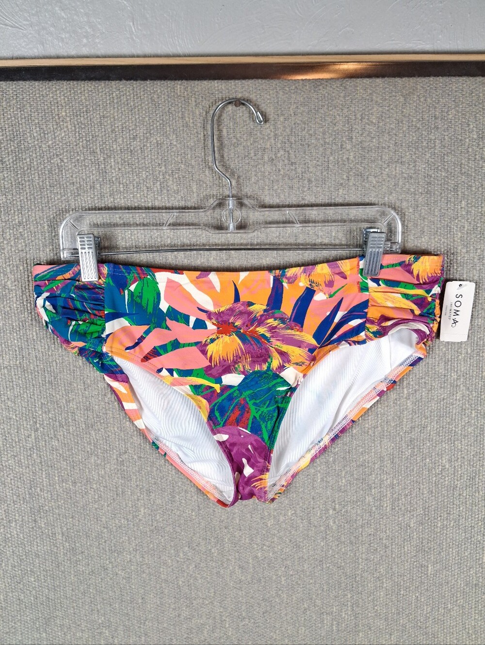Soma Intimates Bikini Bottoms Womens XXL Multicolor Tropical Floral Ruched Beach